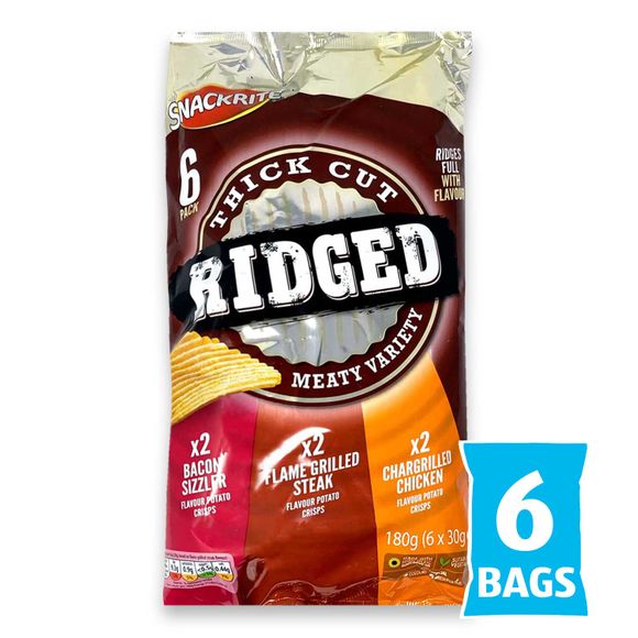 Snackrite Multipack Thick Cut Ridged Meaty Variety Crisps 6x30g